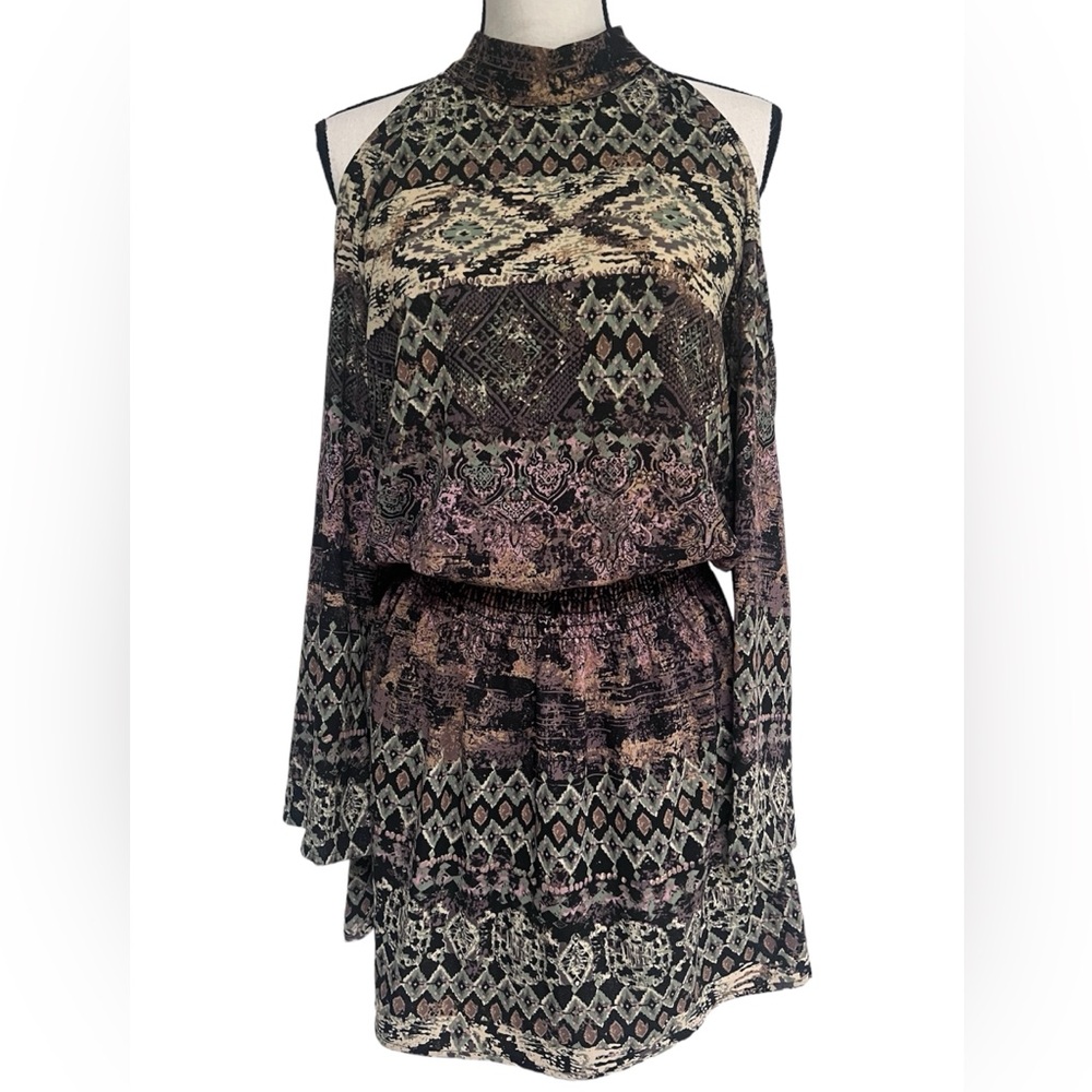 Veronica M Multi Print Shoulder Cut Out Dress M